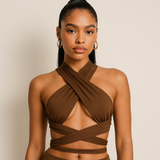 Strappy Cut-Out Halter Crop Top | Sienna Chicy Boutique Brown S