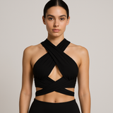 Strappy Cut-Out Halter Crop Top | Sienna Chicy Boutique black S