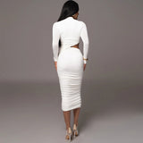 Long Sleeve Sexy Cutout Pleated Tight Dress | Neptune 0 Fibobus DropShipping