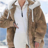 Hooded Zipper Fleece Jacket | Velura Chicy Boutique Khaki S