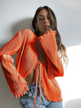 Chic Long Flare Sleeve V- Neck Cardigans | Fawna Chicy Boutique Orange S