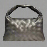 Leather Women's Woven Satchel | Aria 0 Chicy Boutique Silver Gray