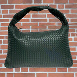 Leather Women's Woven Satchel | Aria 0 Chicy Boutique Dark Green
