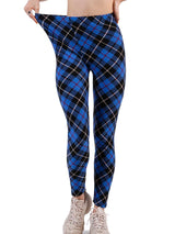 Plaid High Waist Leggings | PlaidFit Chicy Boutique PD291 New Blue Plaid S