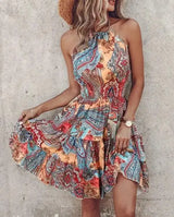 Hanging Neck Waist Short Ruffle Edge Dress | Edge Chicy Boutique