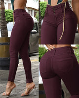 High Waist Pocket Design Skinny Pants Button Pocket | Valery Chicy Boutique Purple S