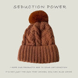 Twist Knitting Hat with Fur Pompom | IceCap Chicy Boutique Caramel One Size