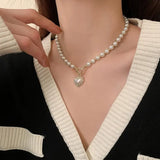 Elegant Pearl Necklace - Heart Pendant | Lustreline Chicy Boutique pearl necklace
