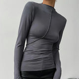 Y2K Turtleneck Long Sleeve Top | Nova Chicy Boutique Dark Grey S
