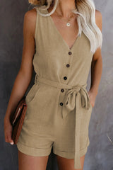 V-neck Monochromatic Jumpsuit | Grace Chicy Boutique Khaki S