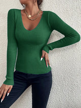 Ribbed V-Neck Spring Sweater | Aviva Chicy Boutique army green S