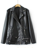 Loose Motorcycle Biker Black Leather Jacket with Belt | Cozyra Chicy Boutique