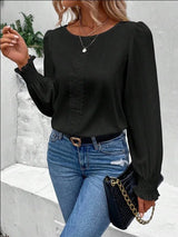 Elegant Long Sleeved Round Neck | Auburn Chicy Boutique black S