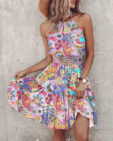 Hanging Neck Waist Short Ruffle Edge Dress | Edge Chicy Boutique