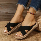 Straw Flat Slippers | Hemp Chicy Boutique Black 38
