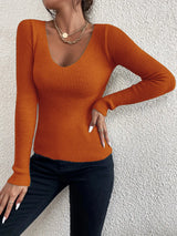 Ribbed V-Neck Spring Sweater | Aviva Chicy Boutique Dark Khaki S