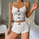 Heart Print Ribbed Pajama Set with Frill Trim | Amora Chicy Boutique red L