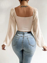 Lace up V-neck Long Sleeve | Titi Chicy Boutique