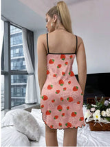 Strawberry Print Slip Nightdress Deep V | Straw Chicy Boutique