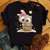 Owl Print Casual Short-sleeved | Owl Chicy Boutique ETLFT24731170040 M