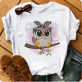 Owl Print Casual Short-sleeved | Owl Chicy Boutique