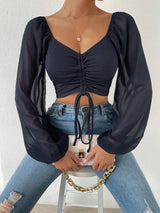 Lace up V-neck Long Sleeve | Titi Chicy Boutique DEEP BLUE L