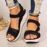 Nubuck Mesh Open Toe Wedges Sandals | Sharona Chicy Boutique Black 40