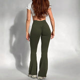 High-Waist Butt-Lifting Flared Leggings for Women | FlareFit Chicy Boutique army green S