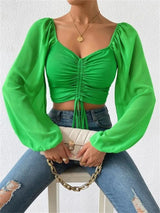 Lace up V-neck Long Sleeve | Titi Chicy Boutique green M
