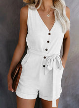 V-neck Monochromatic Jumpsuit | Grace Chicy Boutique White XL