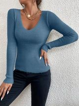 Ribbed V-Neck Spring Sweater | Aviva Chicy Boutique Blue S
