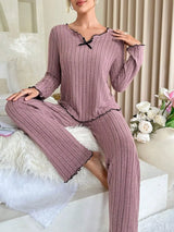 Women's Ribbed Autumn & Winter Pajama Set | CozyRib Chicy Boutique Purple S