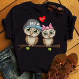Owl Print Casual Short-sleeved | Owl Chicy Boutique ETLFT24731170024 M