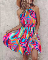 Hanging Neck Waist Short Ruffle Edge Dress | Edge Chicy Boutique