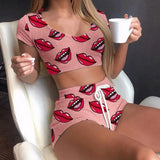 Lips Print Sleepwear Suit Pajamas | Lips Chicy Boutique