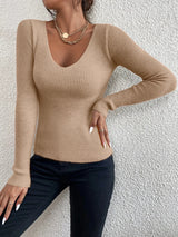 Ribbed V-Neck Spring Sweater | Aviva Chicy Boutique Khaki S