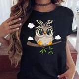 Owl Print Casual Short-sleeved | Owl Chicy Boutique