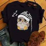 Owl Print Casual Short-sleeved | Owl Chicy Boutique ETLFT24731170034 M