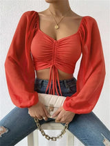 Lace up V-neck Long Sleeve | Titi Chicy Boutique Red XL