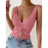 Drawstring Front Ribbed Knit | Likke Chicy Boutique one size Pink