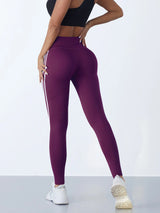 Striped Slim Yoga Leggings Stretchy | Celiat Chicy Boutique purple S