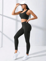 2 pcs Crisscross Back Cami Hip-hugging Tummy Control Leggings | Crisback Chicy Boutique Black S