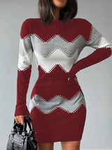 Print Slim Knitted Dress | Hazely Chicy Boutique Claret XXXL