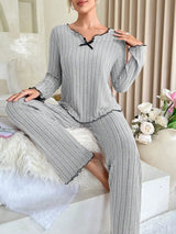 Women's Ribbed Autumn & Winter Pajama Set | CozyRib Chicy Boutique Grey S