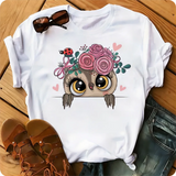 Owl Print Casual Short-sleeved | Owl Chicy Boutique ETLFT24731170018 M