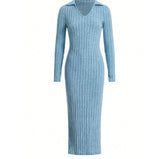 Chic Ribbed Knit Bodycon Dress | Ribella Chicy Boutique Sky Blue S