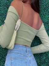 Hollow-Out V-neck Long Sleeve Crop Tops | Backless Chicy Boutique