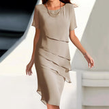 Elegant Chiffon Midi Dress | Chifi Chicy Boutique Khaki M United States