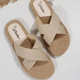 Straw Flat Slippers | Hemp Chicy Boutique Creamy White 39