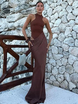 Satin Hollow-Out Maxi Dress ✨ | Noir Chicy Boutique Coffee S